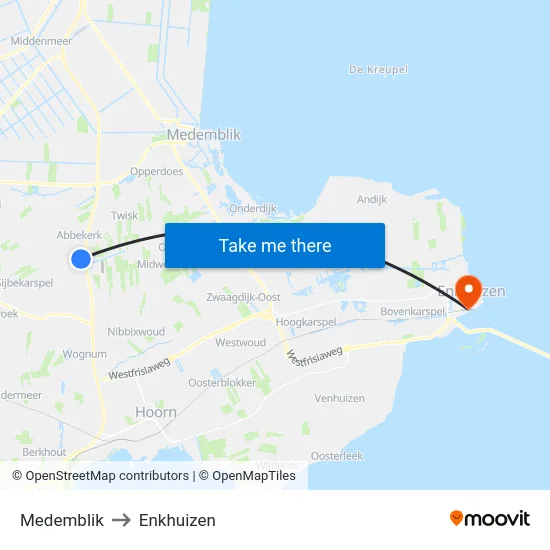 Medemblik to Enkhuizen map