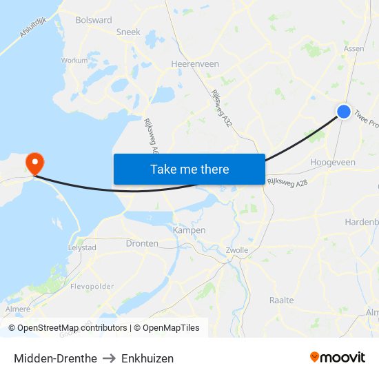 Midden-Drenthe to Enkhuizen map