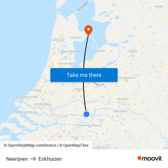 Neerijnen to Enkhuizen map