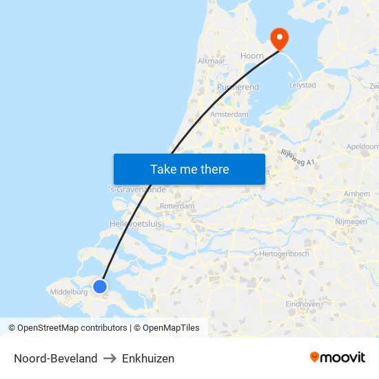 Noord-Beveland to Enkhuizen map
