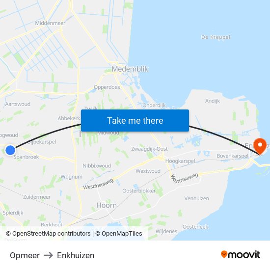Opmeer to Enkhuizen map