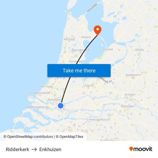 Ridderkerk to Enkhuizen map