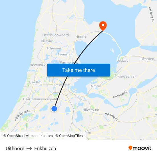 Uithoorn to Enkhuizen map