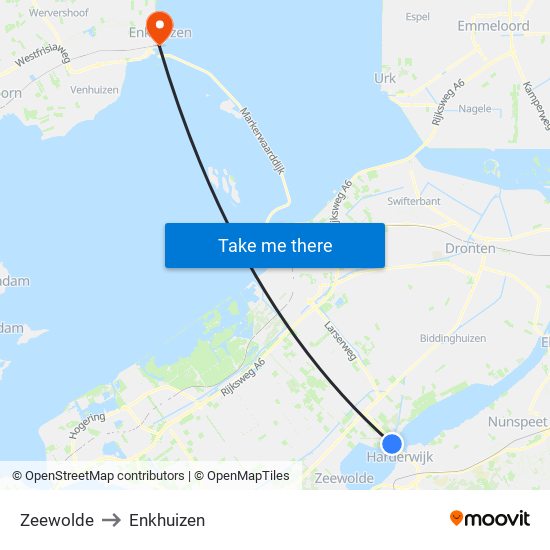 Zeewolde to Enkhuizen map