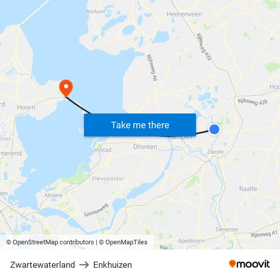 Zwartewaterland to Enkhuizen map