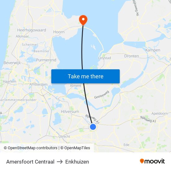 Amersfoort Centraal to Enkhuizen map