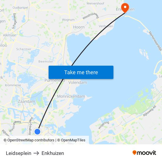 Leidseplein to Enkhuizen map