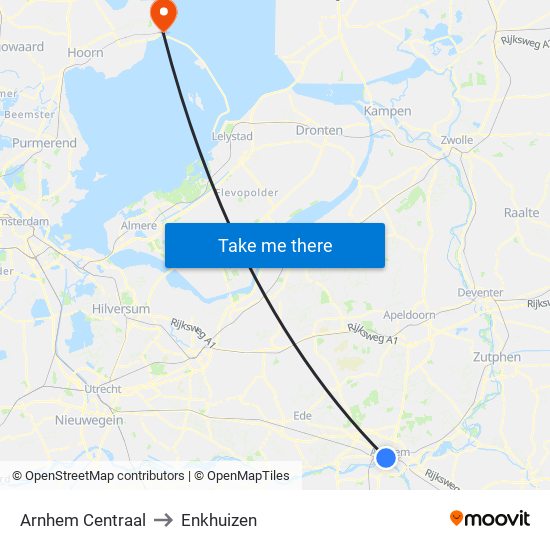 Arnhem Centraal to Enkhuizen map