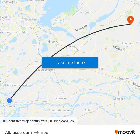 Alblasserdam to Epe map