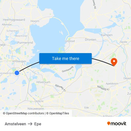 Amstelveen to Epe map
