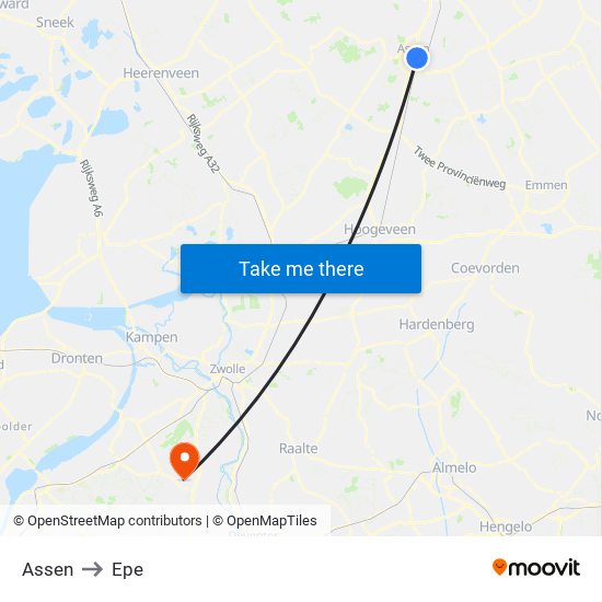 Assen to Epe map
