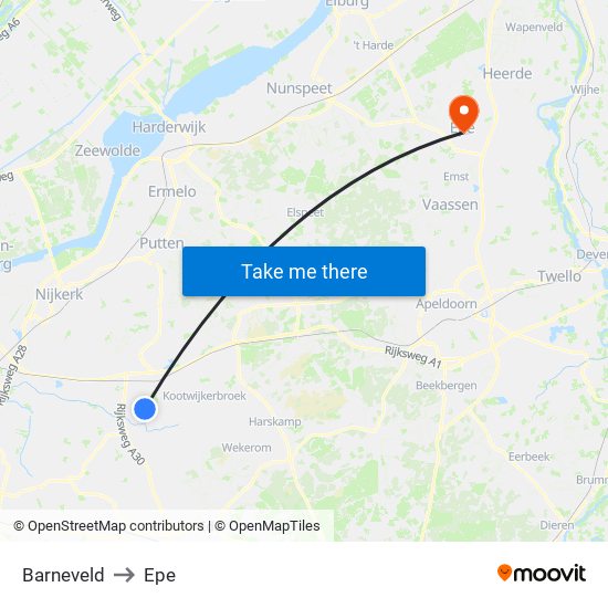 Barneveld to Epe map