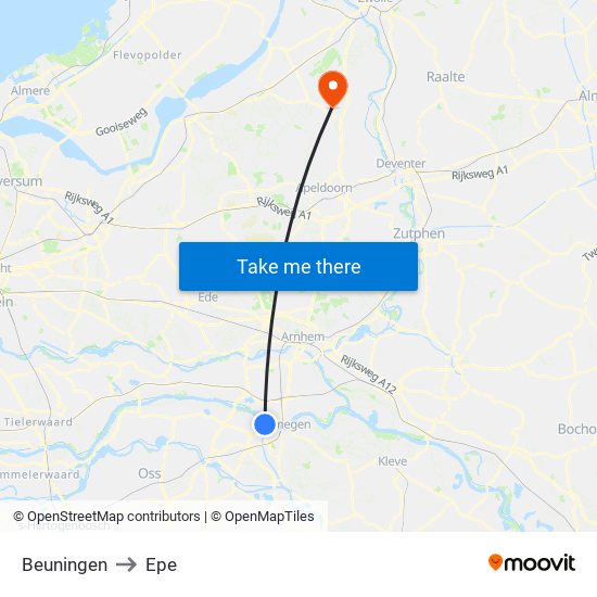 Beuningen to Epe map