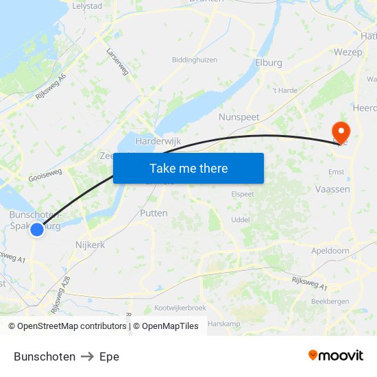 Bunschoten to Epe map
