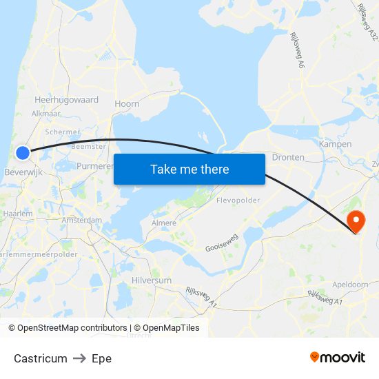 Castricum to Epe map