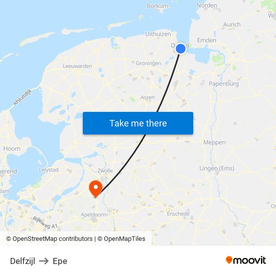 Delfzijl to Epe map