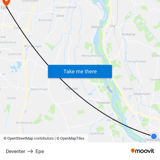 Deventer to Epe map