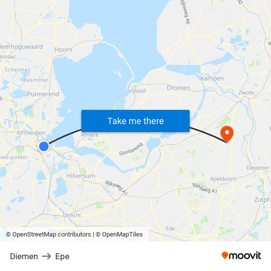 Diemen to Epe map