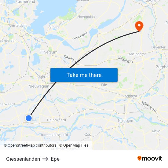 Giessenlanden to Epe map