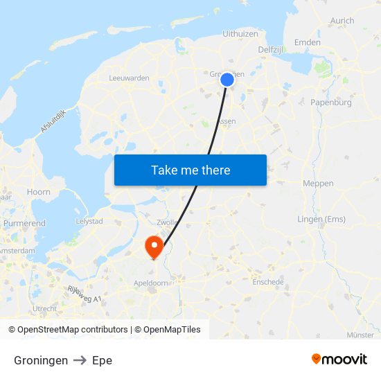 Groningen to Epe map