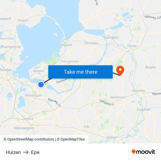 Huizen to Epe map