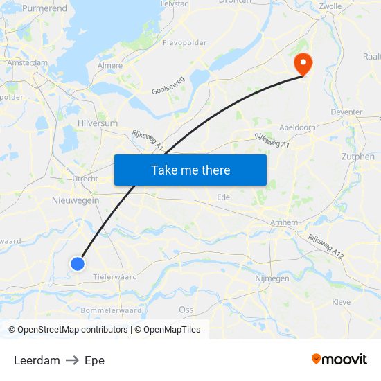 Leerdam to Epe map