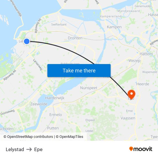 Lelystad to Epe map