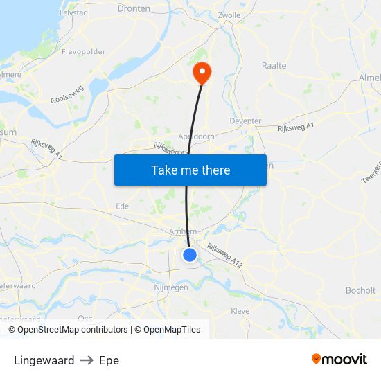 Lingewaard to Epe map