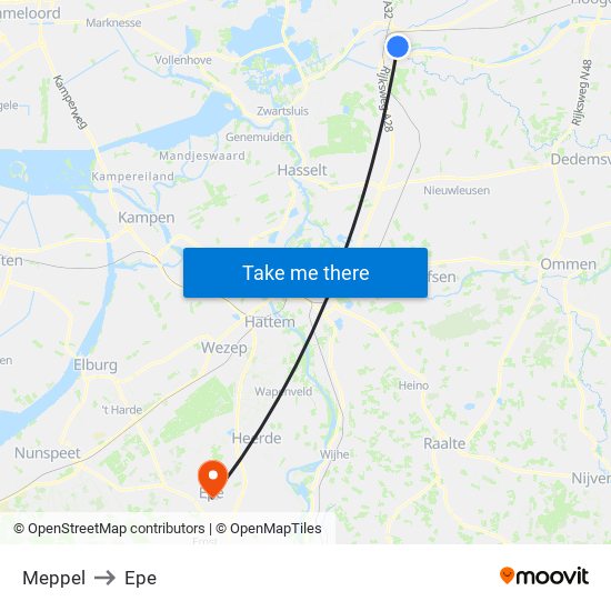 Meppel to Epe map