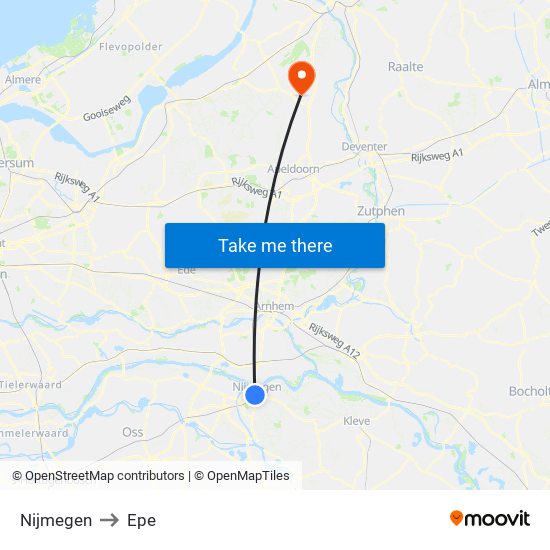 Nijmegen to Epe map