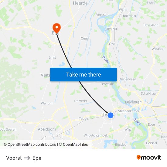 Voorst to Epe map