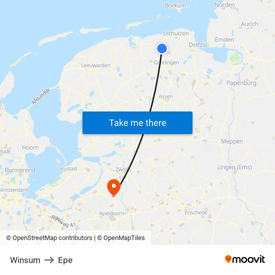 Winsum to Epe map