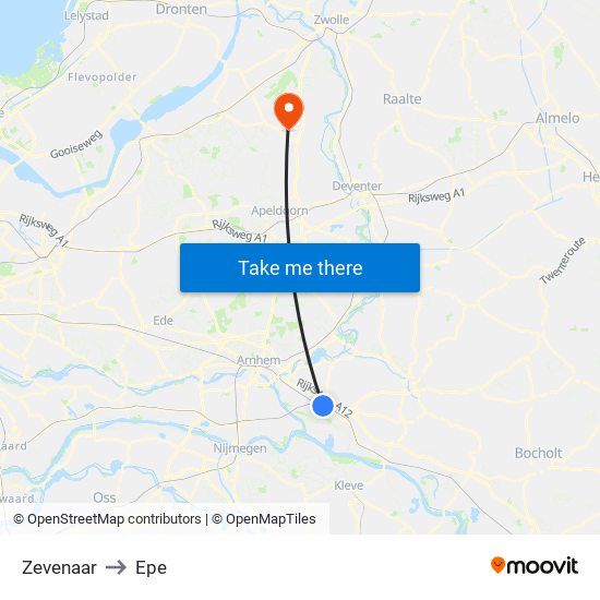 Zevenaar to Epe map