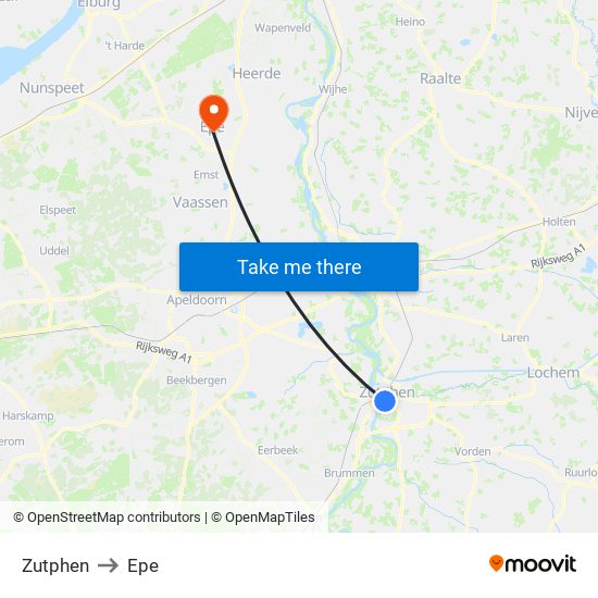 Zutphen to Epe map