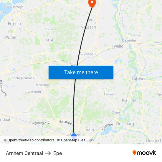 Arnhem Centraal to Epe map