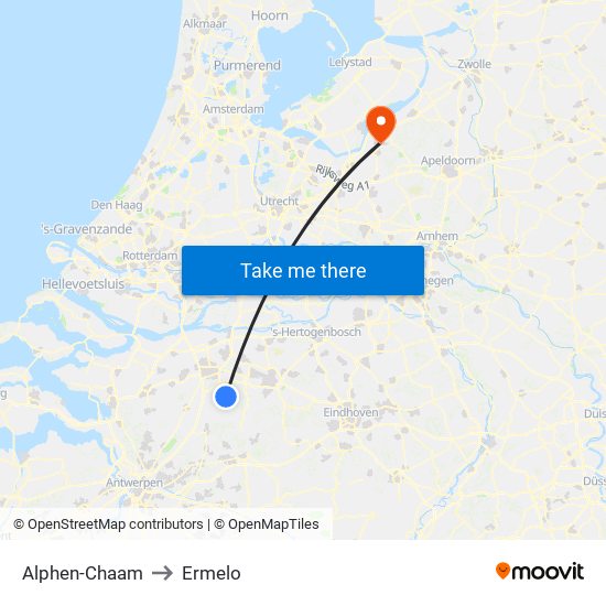 Alphen-Chaam to Ermelo map