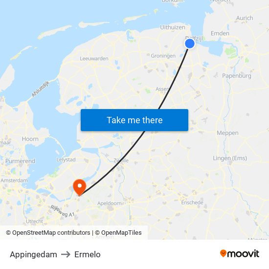 Appingedam to Ermelo map