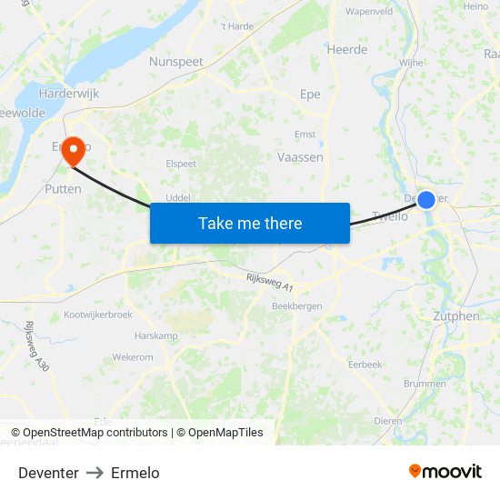 Deventer to Ermelo map