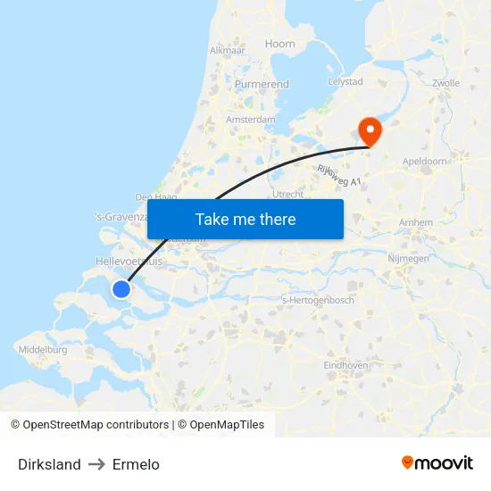 Dirksland to Ermelo map
