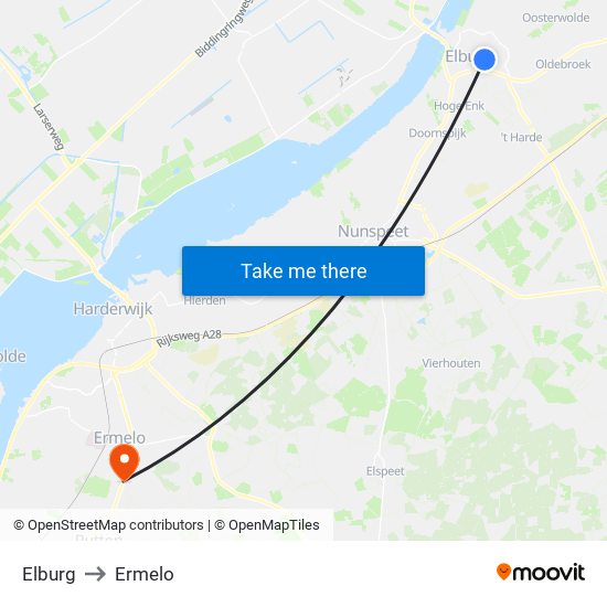 Elburg to Ermelo map