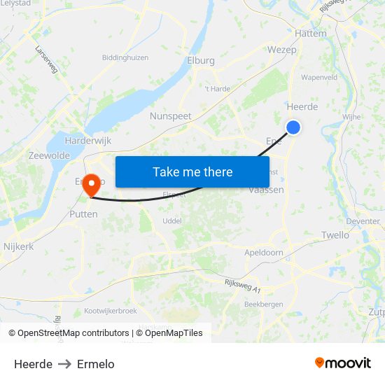 Heerde to Ermelo map