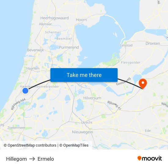 Hillegom to Ermelo map