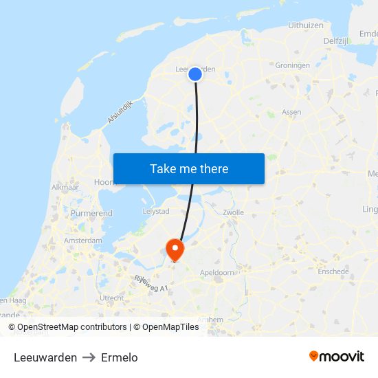 Leeuwarden to Ermelo map