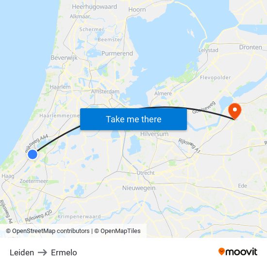 Leiden to Ermelo map