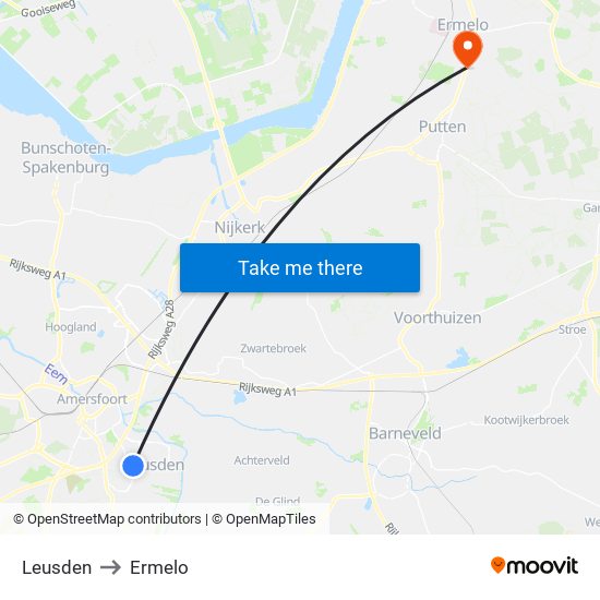 Leusden to Ermelo map