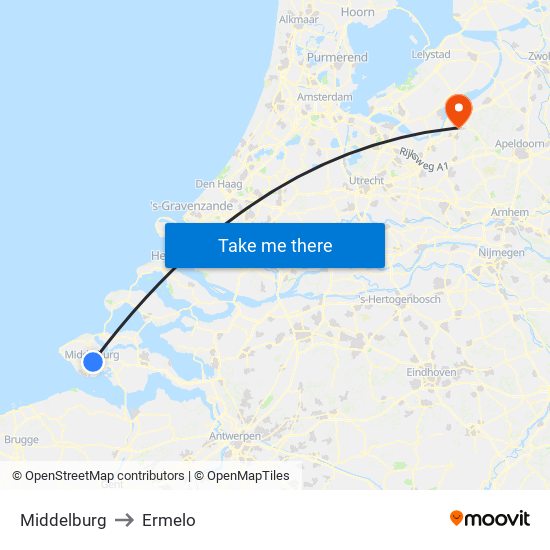 Middelburg to Ermelo map