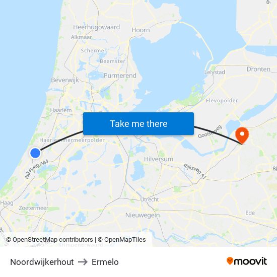 Noordwijkerhout to Ermelo map