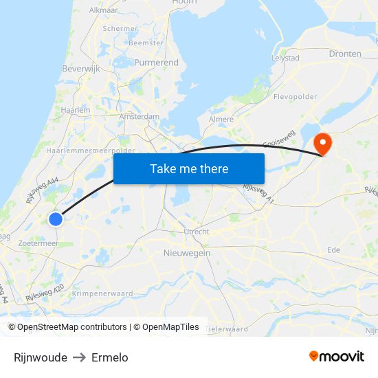 Rijnwoude to Ermelo map