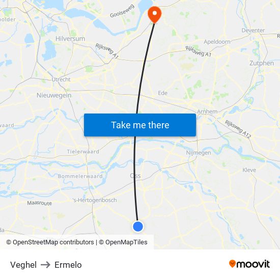 Veghel to Ermelo map