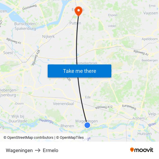 Wageningen to Ermelo map